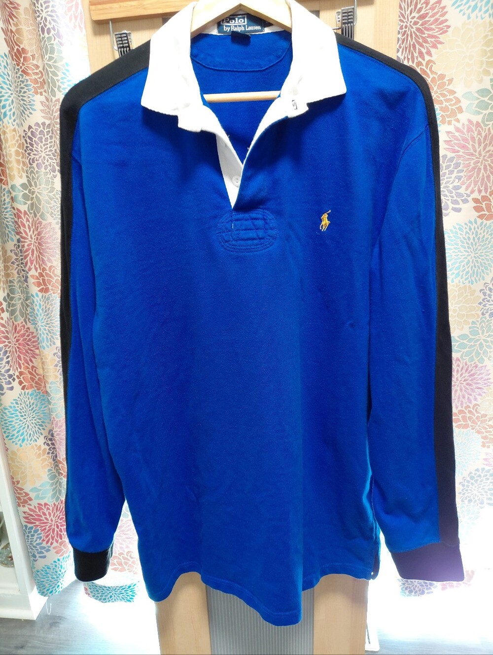 Vintage Polo by Ralph Lauren Blue White Black Long Sleeve Rugby Shirt